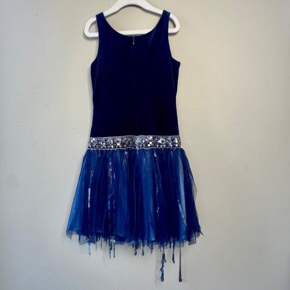 BISCOTTI Roaring 20's Party Dress Girls 8 Navy Blue Gatsby Girl Velvet Sequins - Picture 2 of 10